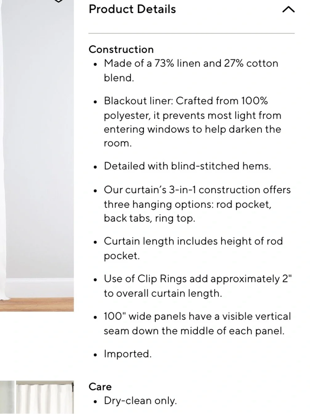Pottery Barn Emery Linen-Blend Blackout Drape White Sz 50X84 NEW
